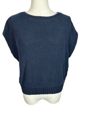 LOFT Navy Boxy Crewneck Sweater Shell Size M